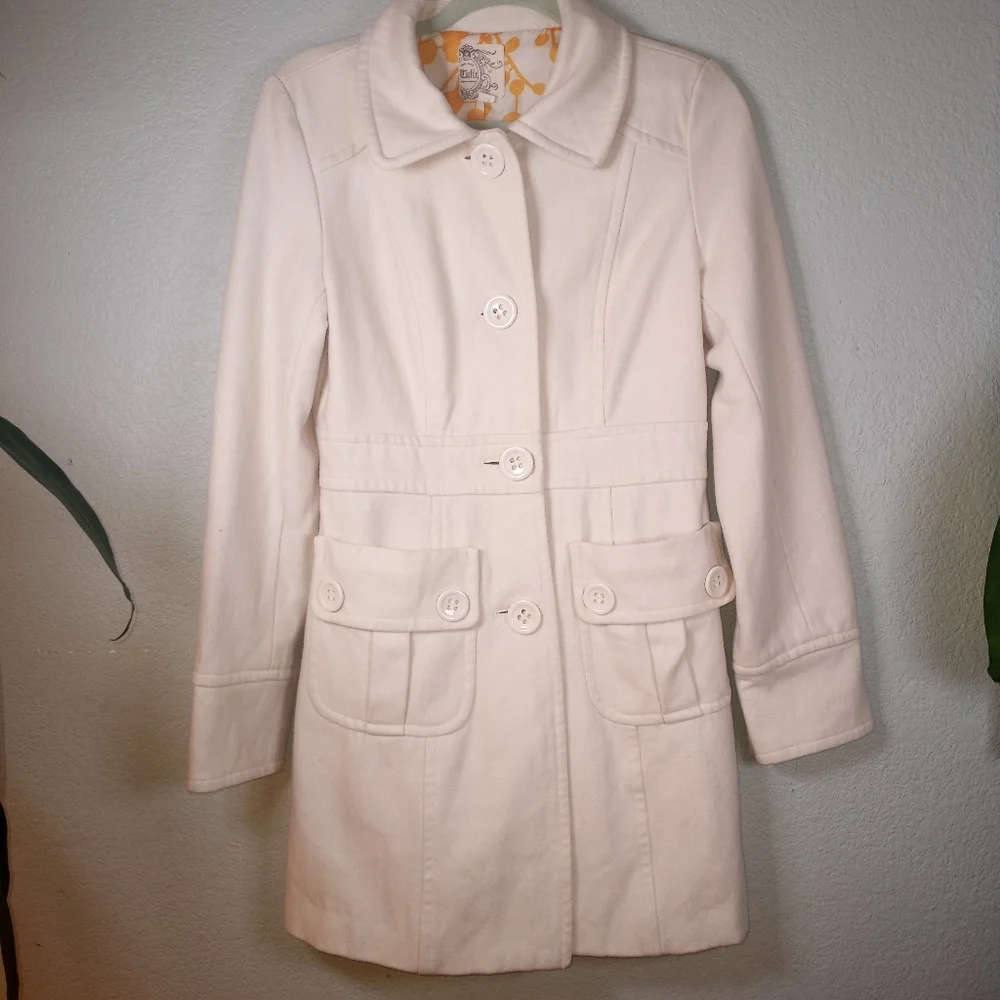 Anthropologie Tulle Winter White Wool Preppy Fall Feminine Classic Pea Coat M - Picture 3 of 11